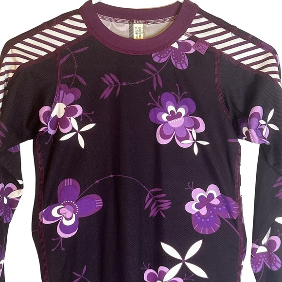 Helly Hansen Womens XS Purple Floral Baselayer Winter Activewear‎ Shirt - Picture 2 of 11